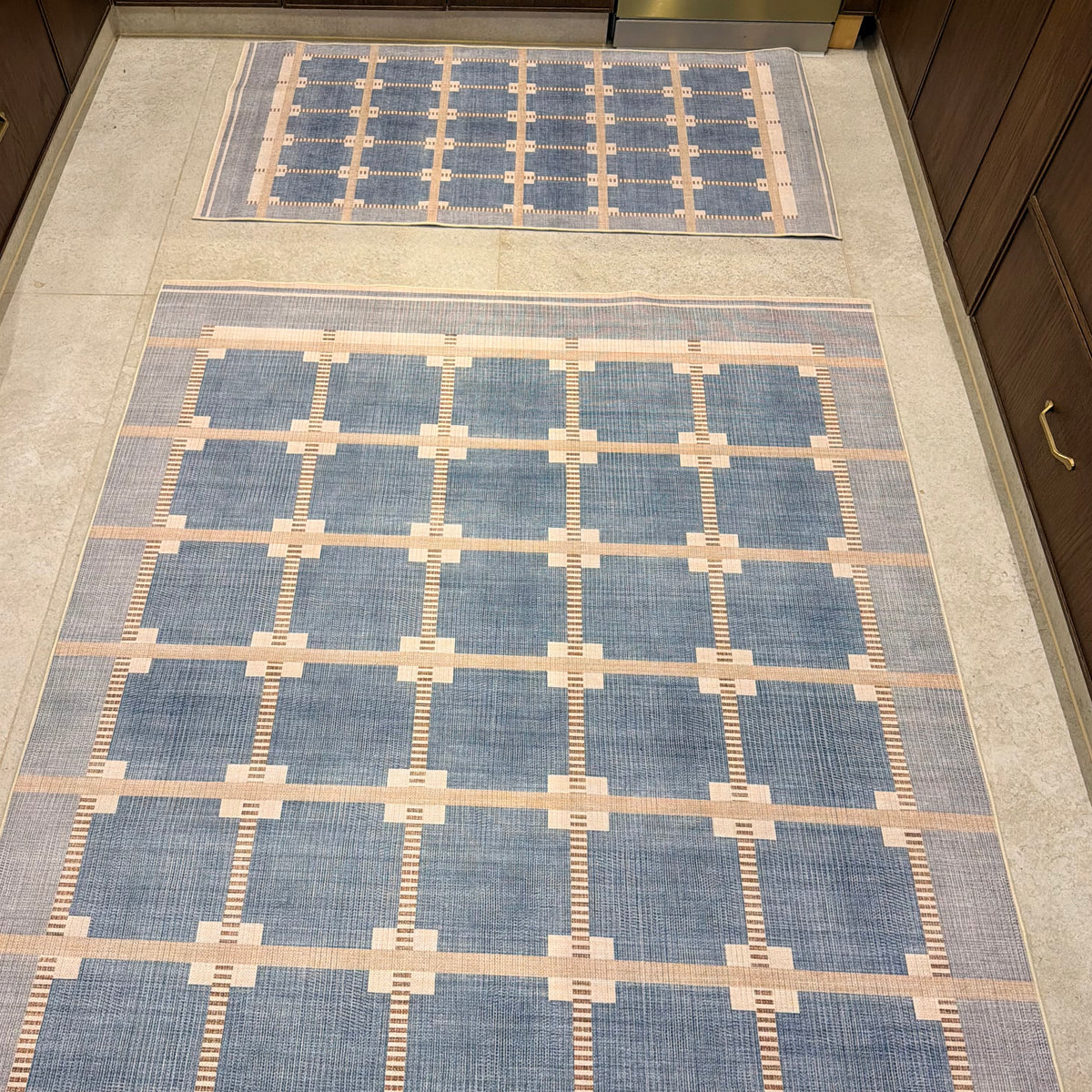Dust Blue Plaid Kitchen Carpet