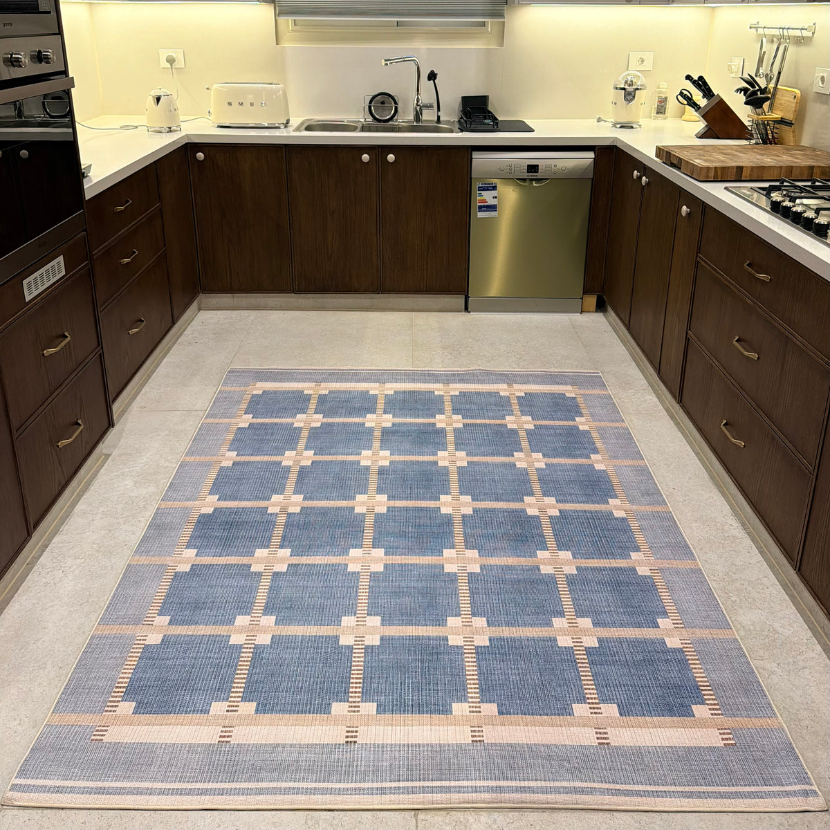Dust Blue Plaid Kitchen Carpet