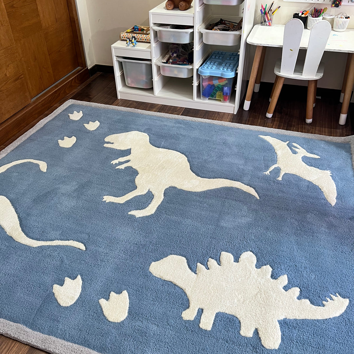 Dino Land Blue Kids Carpet