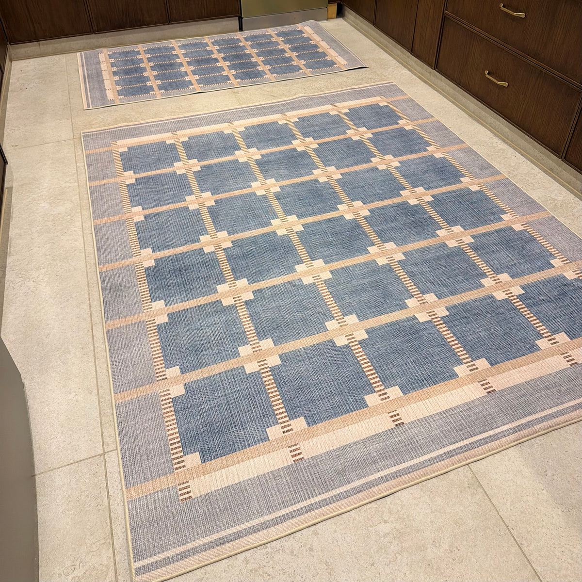 Dust Blue Plaid Kitchen Carpet